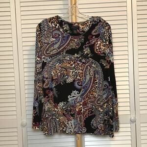 Grace Paisley Leopard Round Neck Long-sleeved Stretch Blouse XL